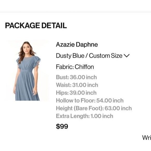 Azazie Daphne A-Line Floor Length Chiffon Dress Custom Size ~A8/A10 Dusty Blue - Picture 5 of 13
